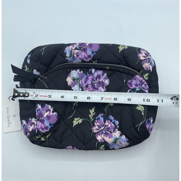 VERA BRADLEY Quilted Cosmetic Toiletry Bag, Floating Plum Pansies, PVC Lined NWT - Picture 5 of 7
